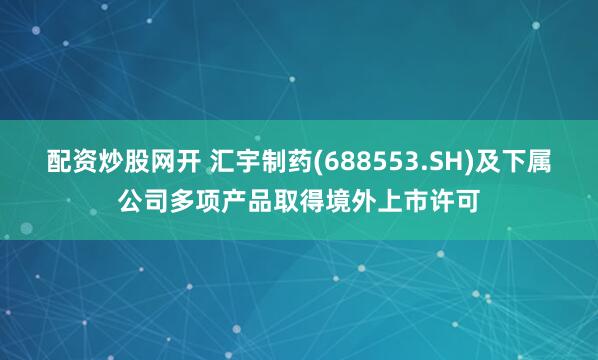 配资炒股网开 汇宇制药(688553.SH)及下属公司多项产品取得境外上市许可